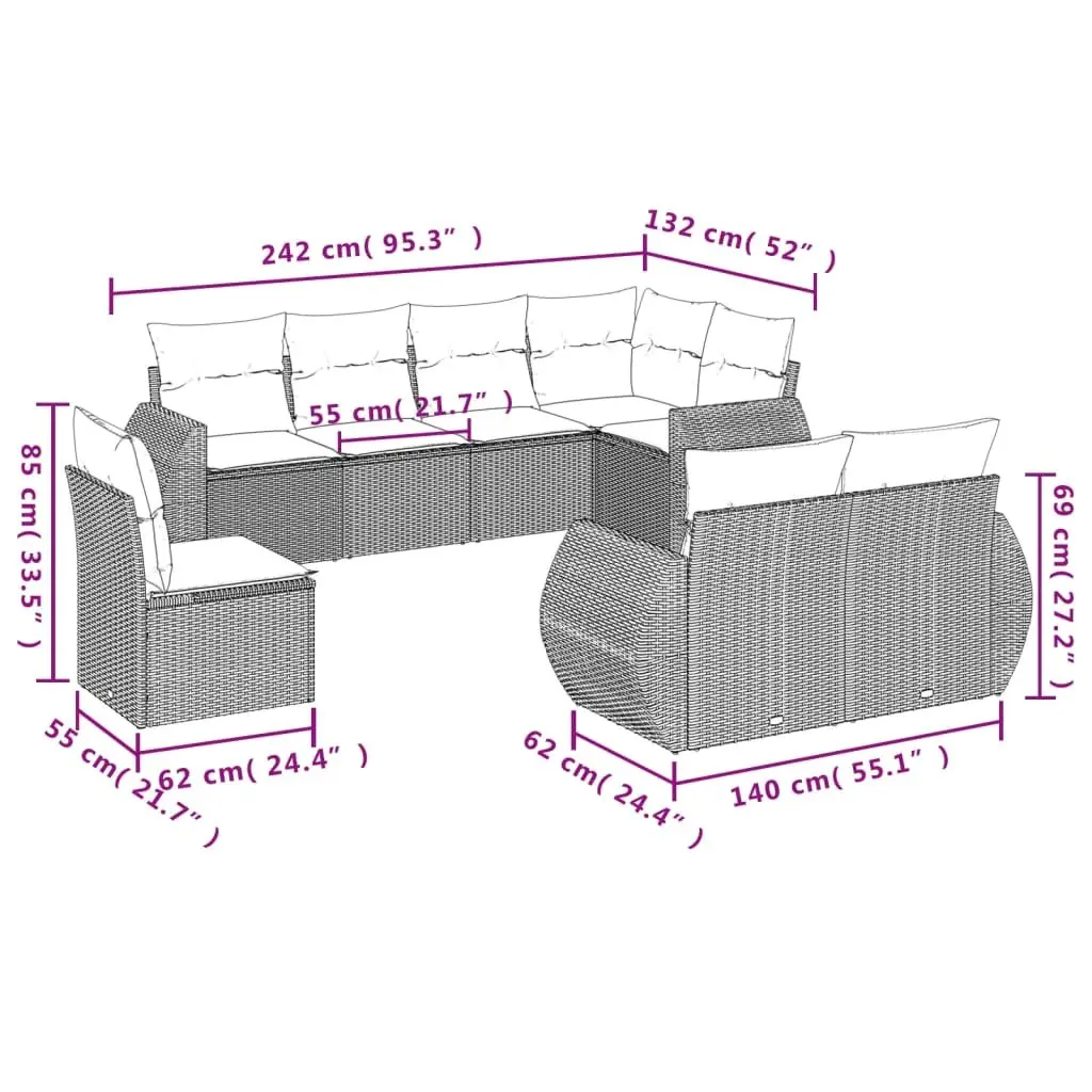 8 Piece Modular Outdoor Sectional Sofa Set in Beige