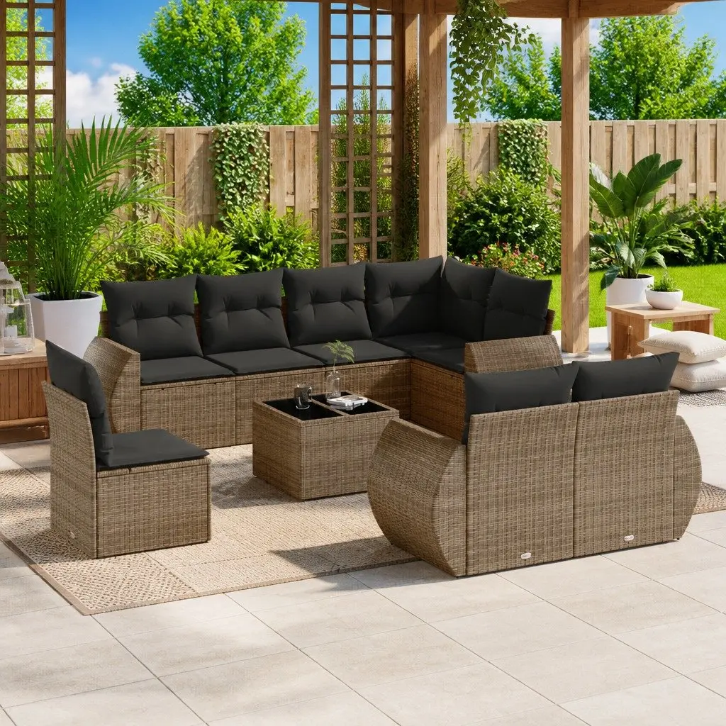 9 Piece Outdoor Sofa Set Grey PE Poly Rattan Garden Furniture