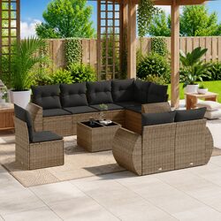 9-Piece Grey Poly Rattan Outdoor Sofa Set for Relaxation