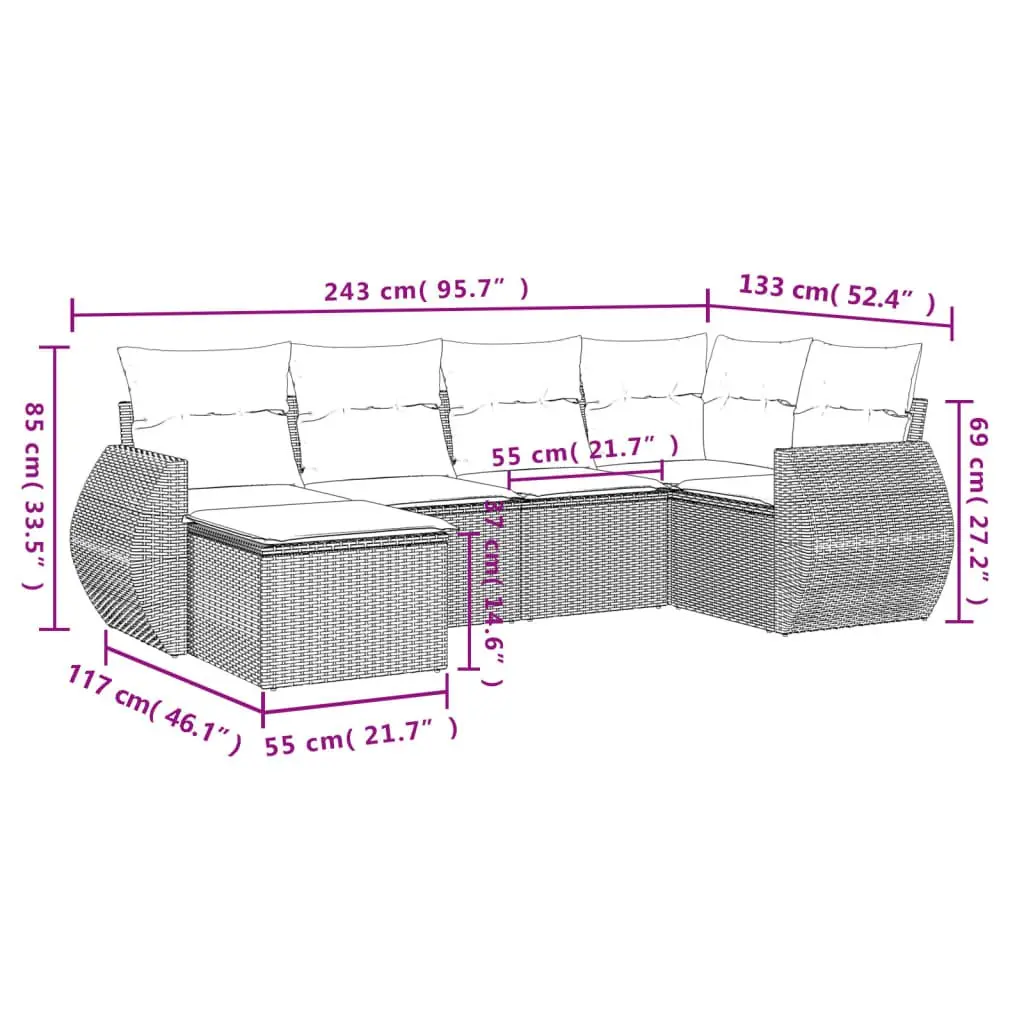 6-Piece Modular Grey Outdoor Sectional Sofa Set