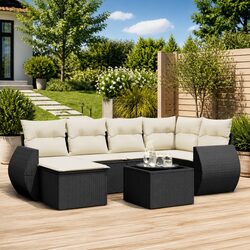 7-Piece Outdoor Sectional Sofa Set in Black Poly Rattan