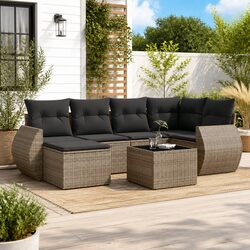 7 Piece Grey Modular Outdoor Sofa Set with Glass Table