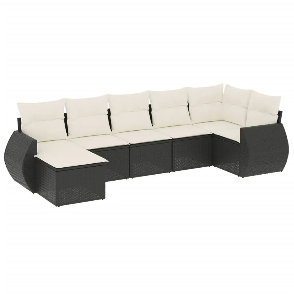 Outdoor Sectional Sofa Set PE Rattan 7 Piece Black