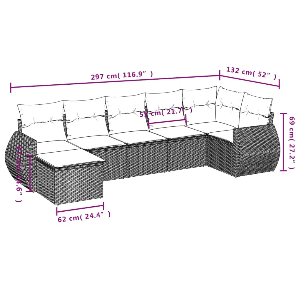 Outdoor Sectional Sofa Set PE Rattan 7 Piece Black