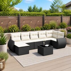 Durable 8-Piece Outdoor Sectional Sofa Set in Black