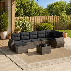 Durable 8 Piece Grey Poly Rattan Outdoor Sofa Set