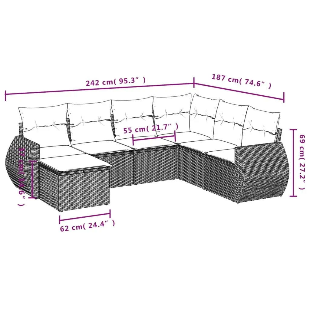 Outdoor Sofa Set PE Rattan 7 Piece Modular Grey