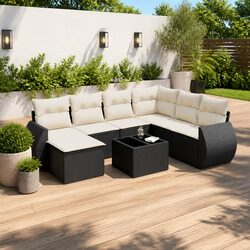 8-Piece Black Poly Rattan Outdoor Sectional Sofa Set