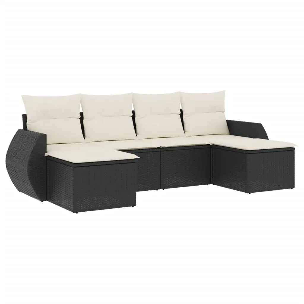 Outdoor Sectional Sofa Set PE Poly Rattan 6 Piece Black