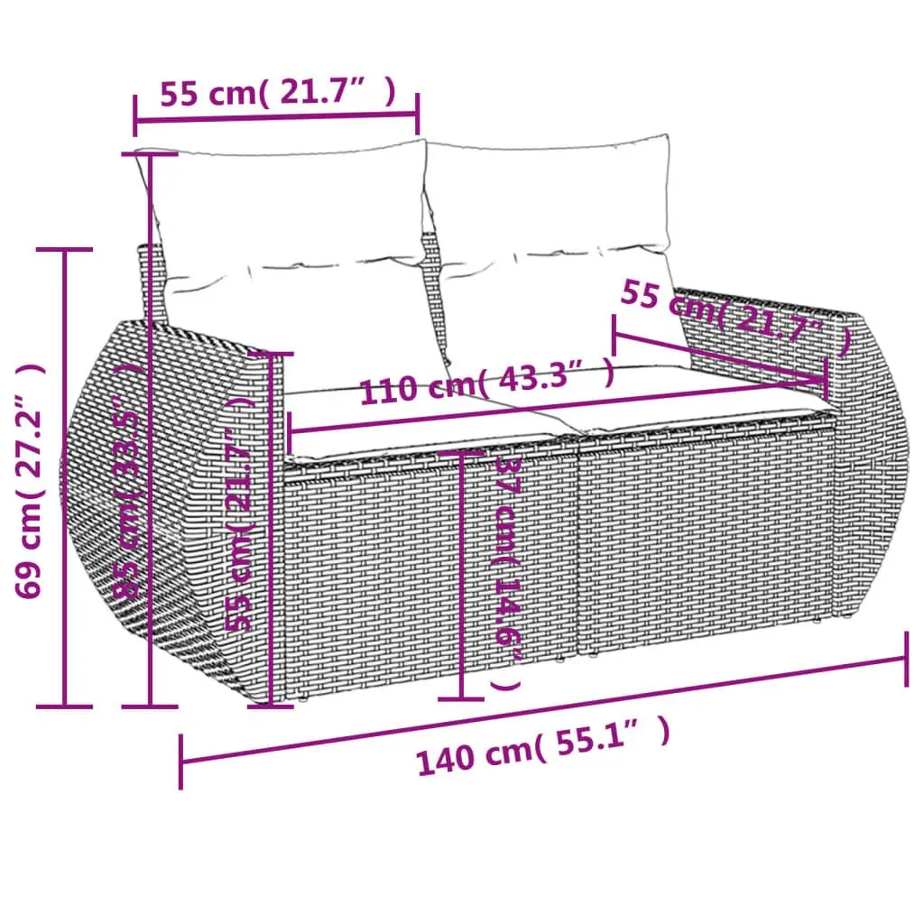 Outdoor Sectional Sofa Set PE Poly Rattan 6 Piece Black