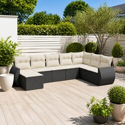 Stylish 8 Piece Black Rattan Outdoor Garden Sofa Set