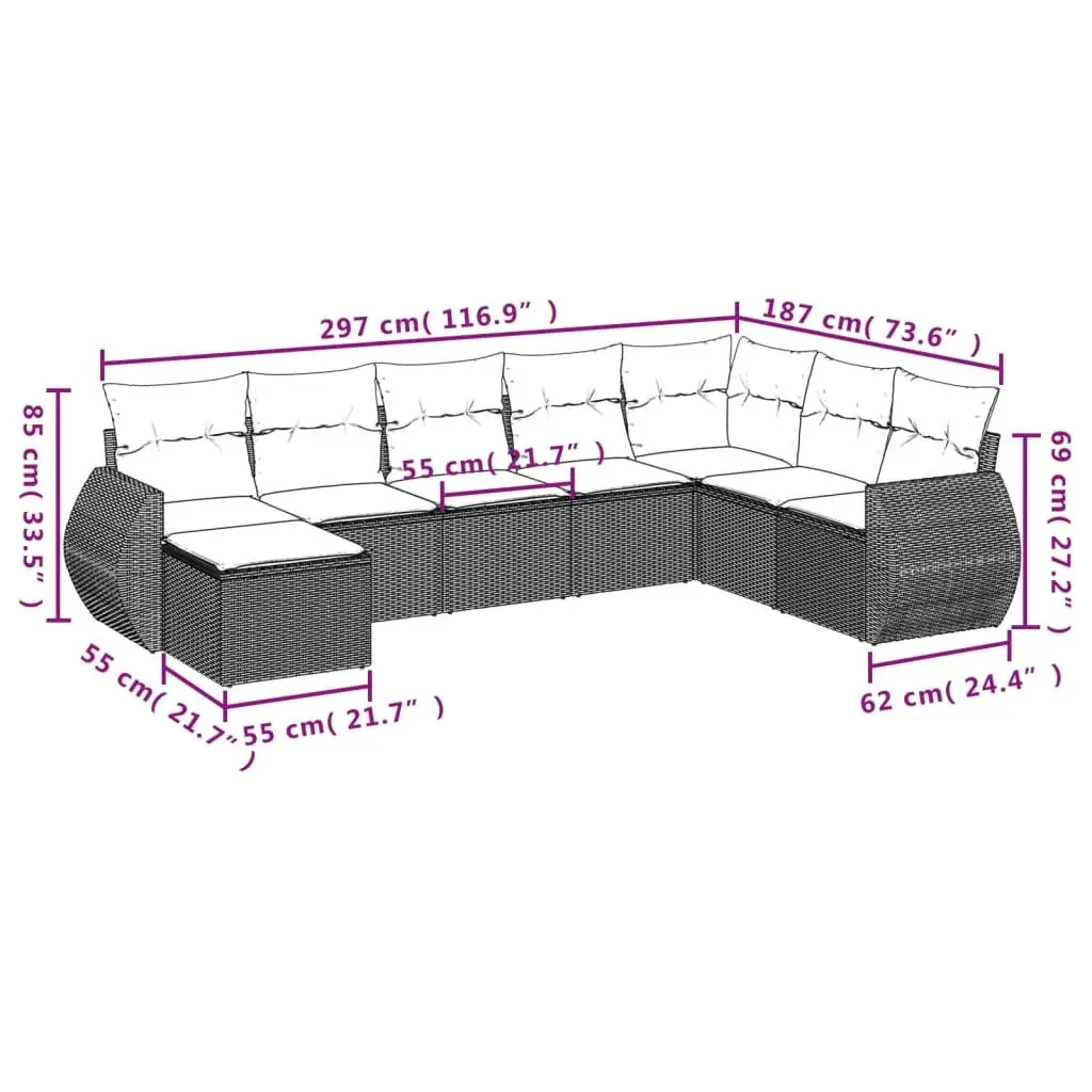 8 Piece Black Rattan Outdoor Garden Sofa Set