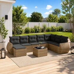 Premium 9-Piece Grey Poly Rattan Outdoor Sofa Set