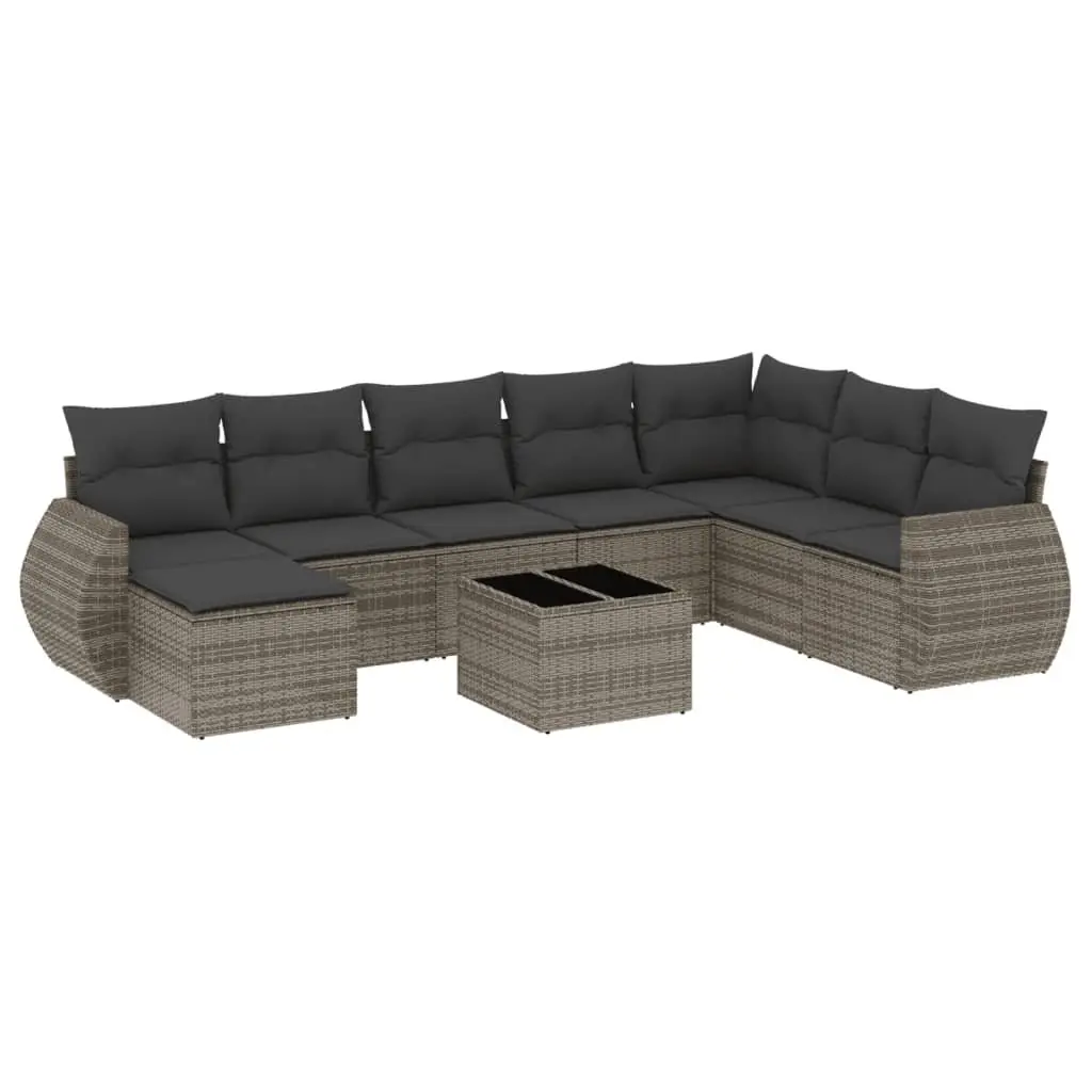 Outdoor Sofa Set PE Poly Rattan 9 Piece Grey Garden Furniture