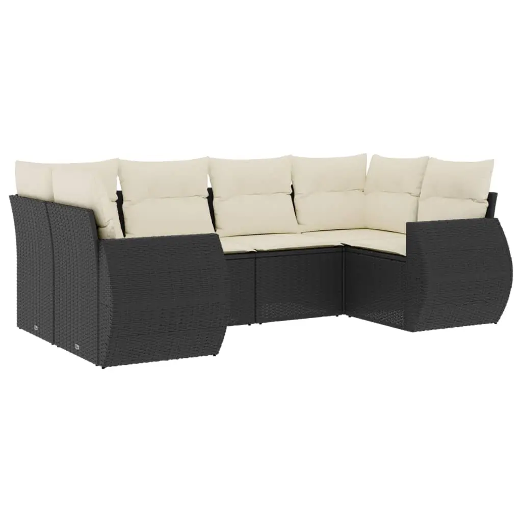 Outdoor Sectional Sofa Set PE Rattan 6 Piece Modular Black Garden Furniture