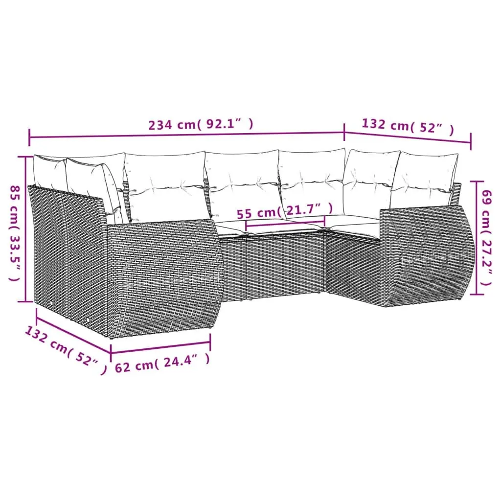 Outdoor Sectional Sofa Set PE Rattan 6 Piece Modular Black Garden Furniture