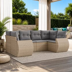 6-Piece Beige Outdoor Modular Sectional Sofa Set