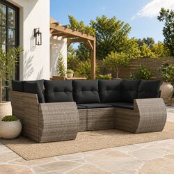 Durable Outdoor Garden Sectional Sofa Set 6 Piece Grey Modular Design