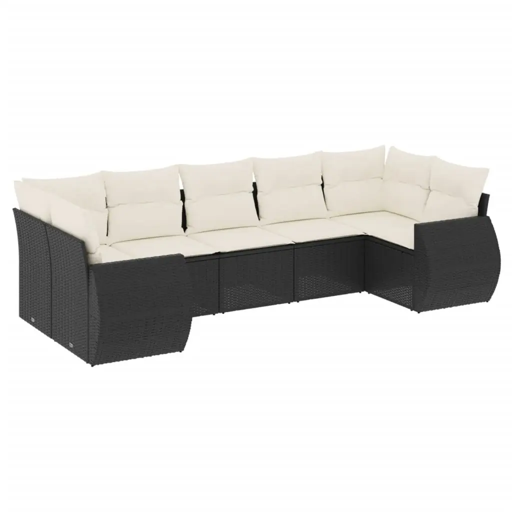 Outdoor Sectional Sofa Set PE Rattan 7 Piece Black with Cushions