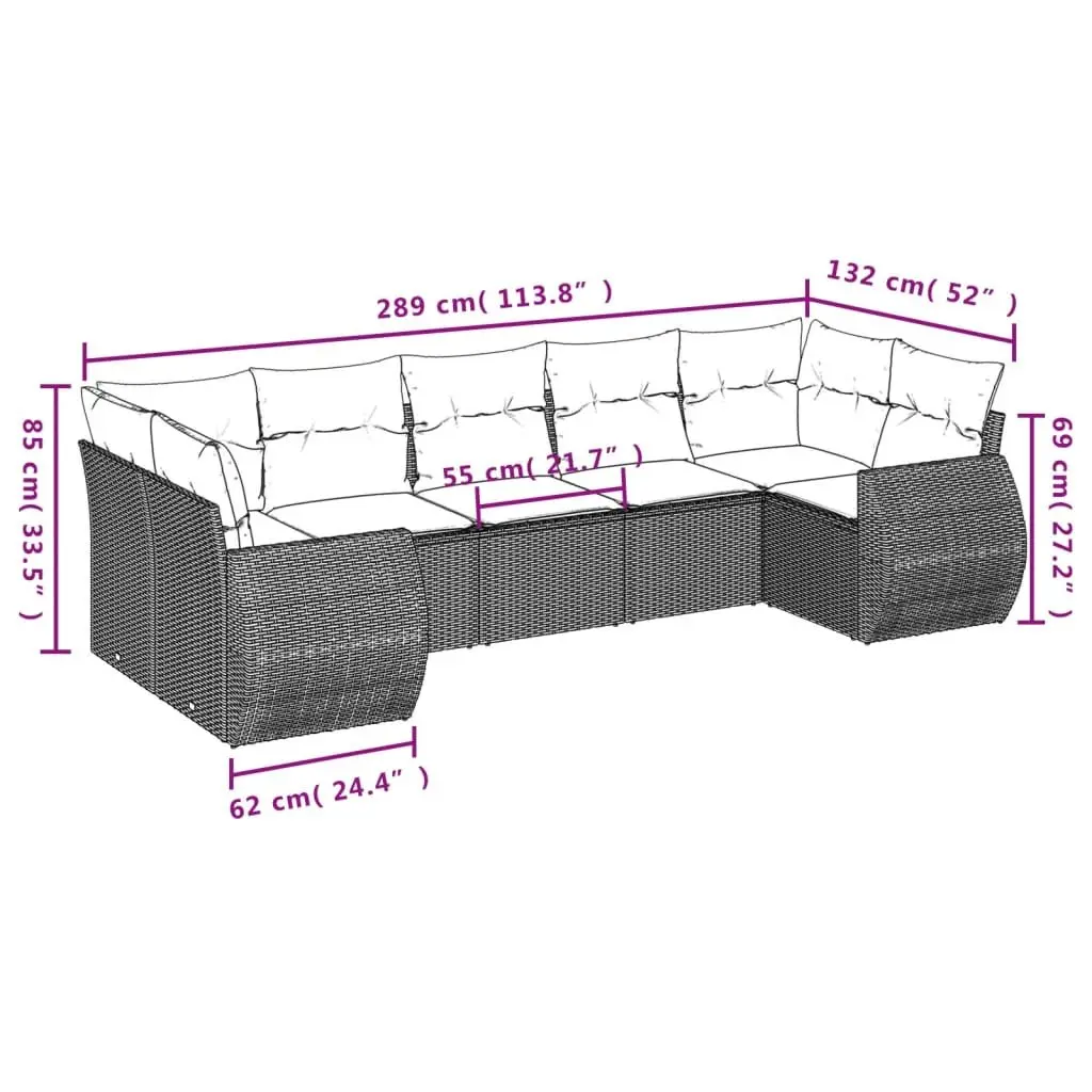 Outdoor Sectional Sofa Set PE Rattan 7 Piece Black with Cushions