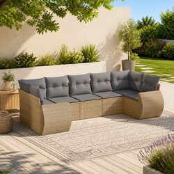 Premium 7 Piece Beige Outdoor Sectional Sofa Set