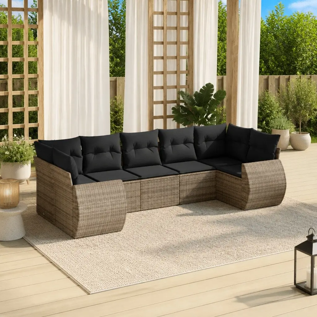 7-Piece Grey Garden Sofa Set with Cushions
