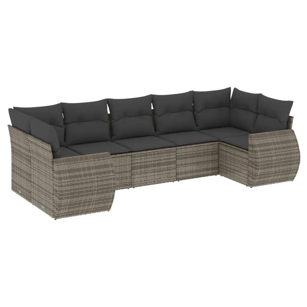 7-Piece Grey Garden Sofa Set with Cushions