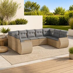 Beige Modular Outdoor Sectional Sofa Set with Cushions