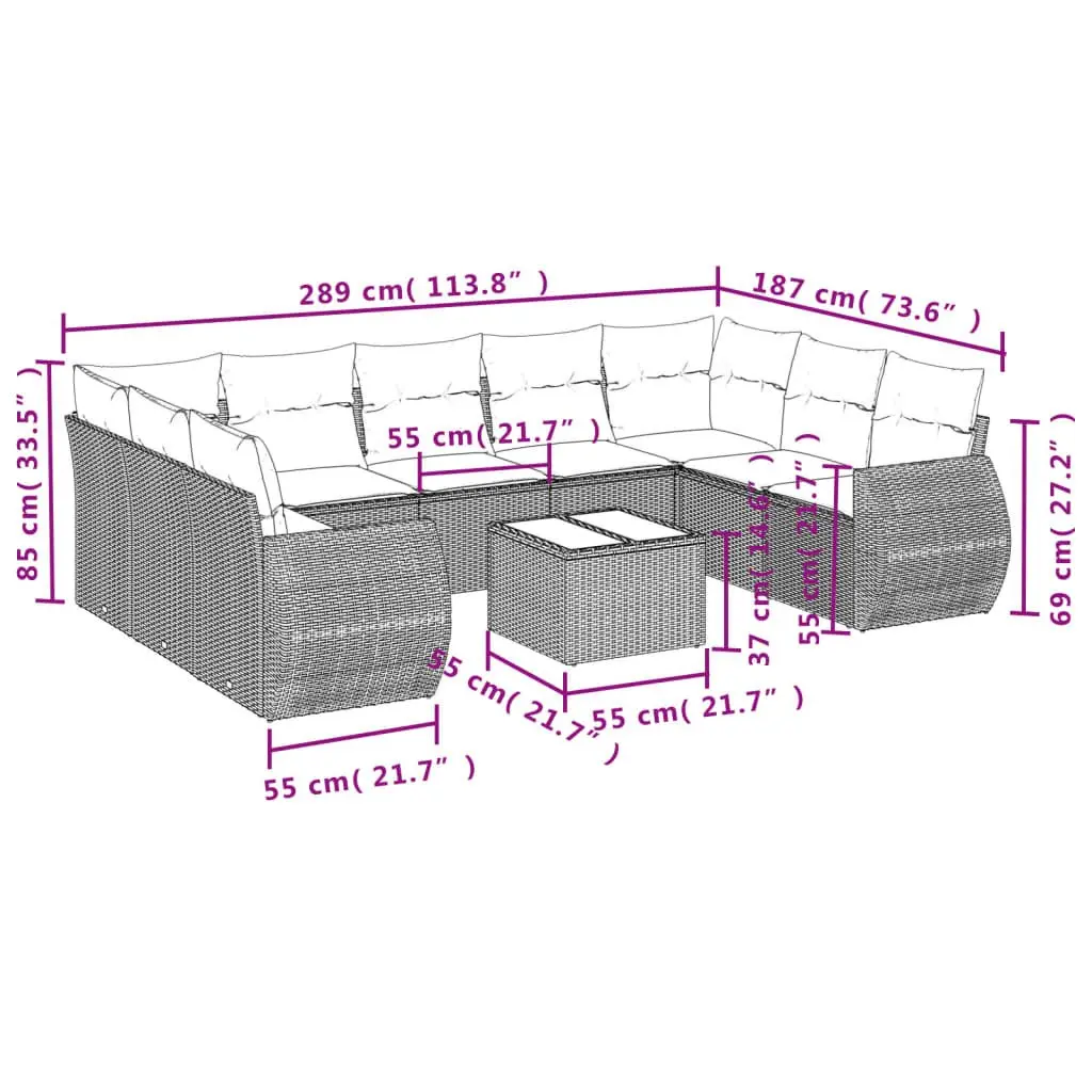 10 Piece Modular Outdoor Sectional Sofa Set