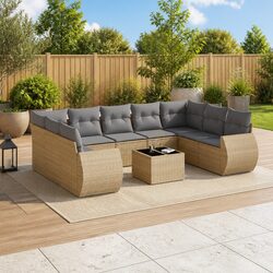Beige 10-Piece Outdoor Sectional Sofa Set with Rattan
