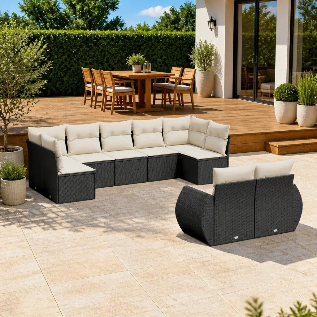 9 Piece Black Sectional Garden Sofa Set