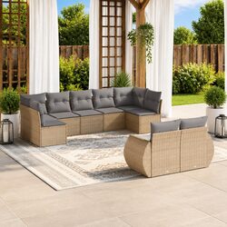 Beige Modular Outdoor Sectional Sofa Set 9 Piece Patio Furniture