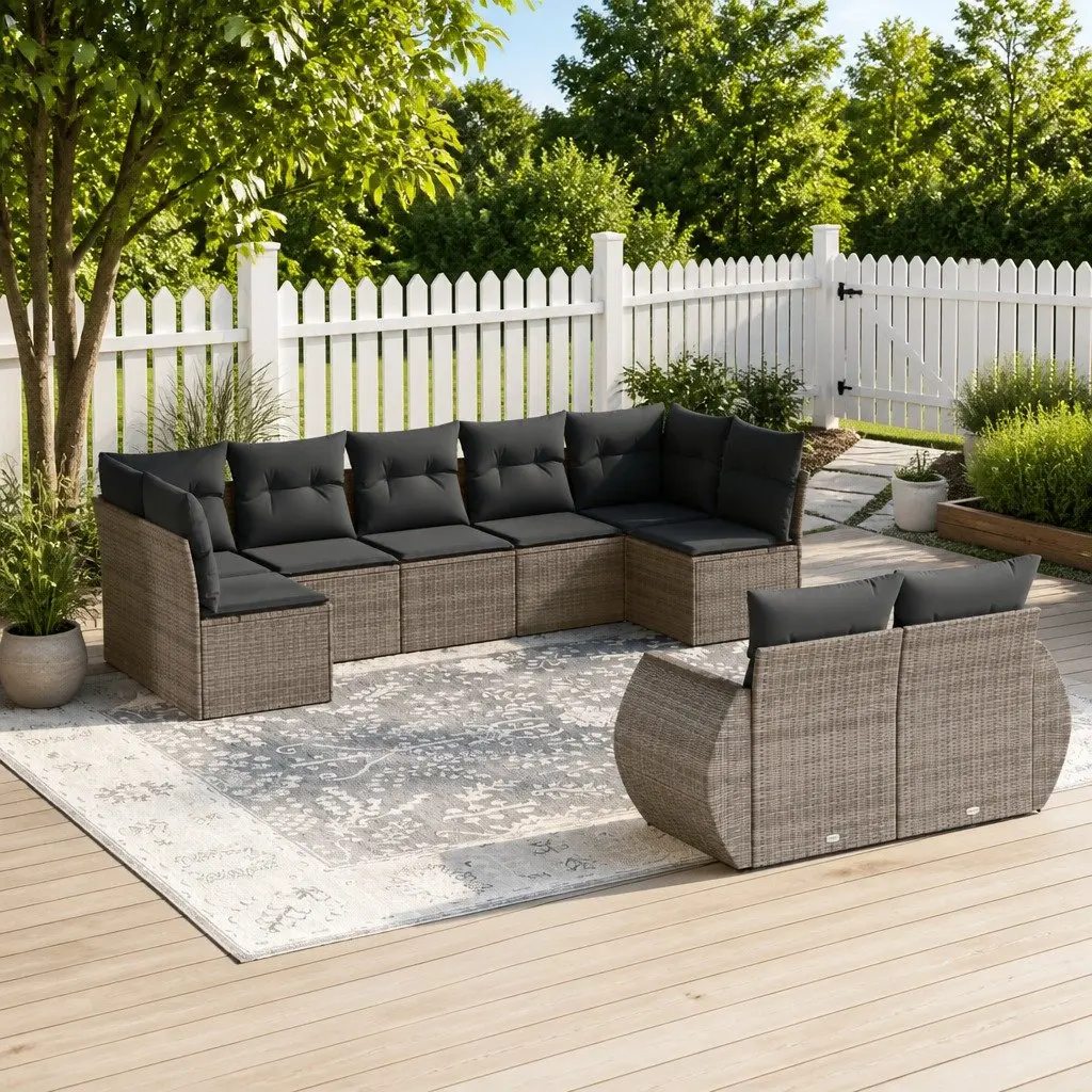 Outdoor Sectional Sofa Set 9 Piece Garden Lounge with Cushions Grey Modular