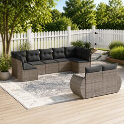 9-Piece Outdoor Modular Sofa Set with Cushions - Grey