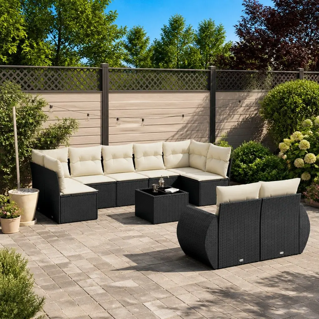 Black Poly Rattan Outdoor 10 Piece Sectional Sofa Set