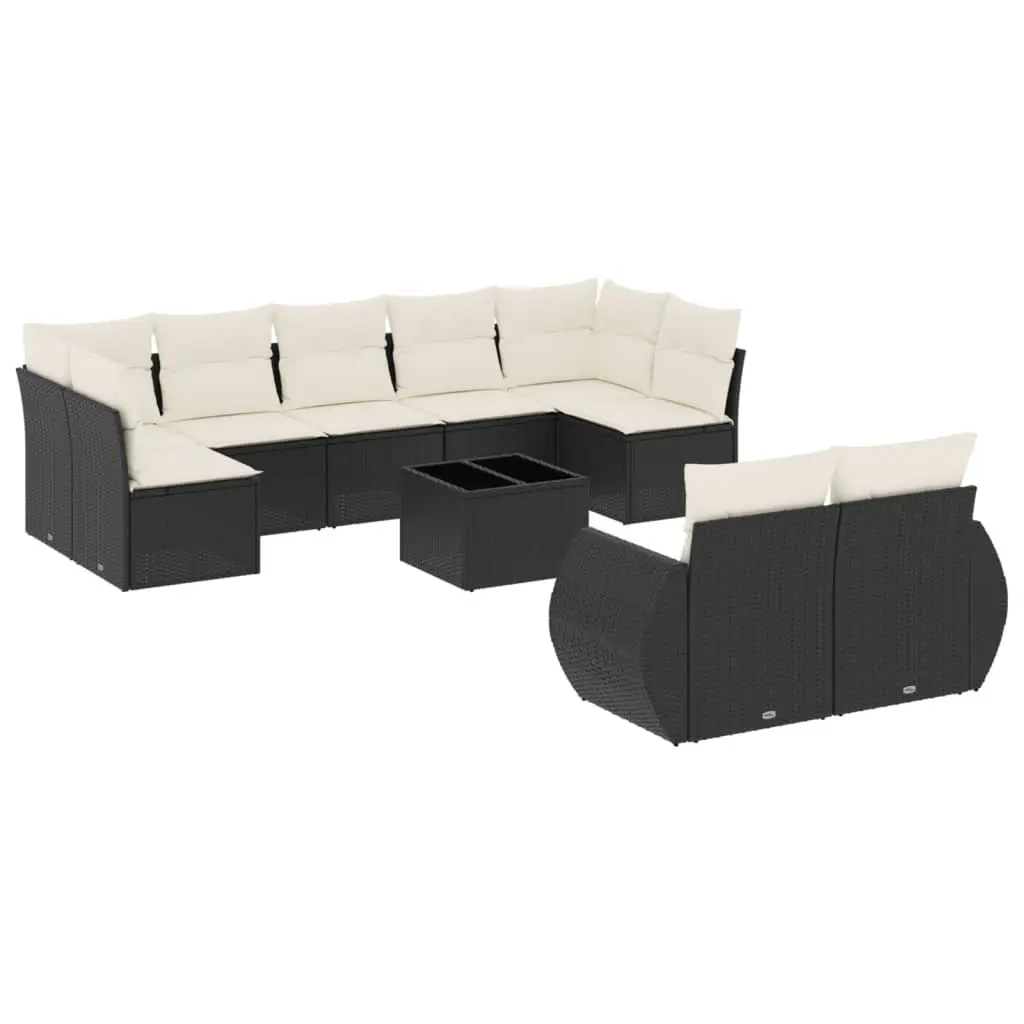 Black Poly Rattan Outdoor 10 Piece Sectional Sofa Set