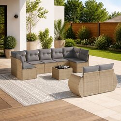 Durable 10 Piece Outdoor Sectional Sofa Set in Beige