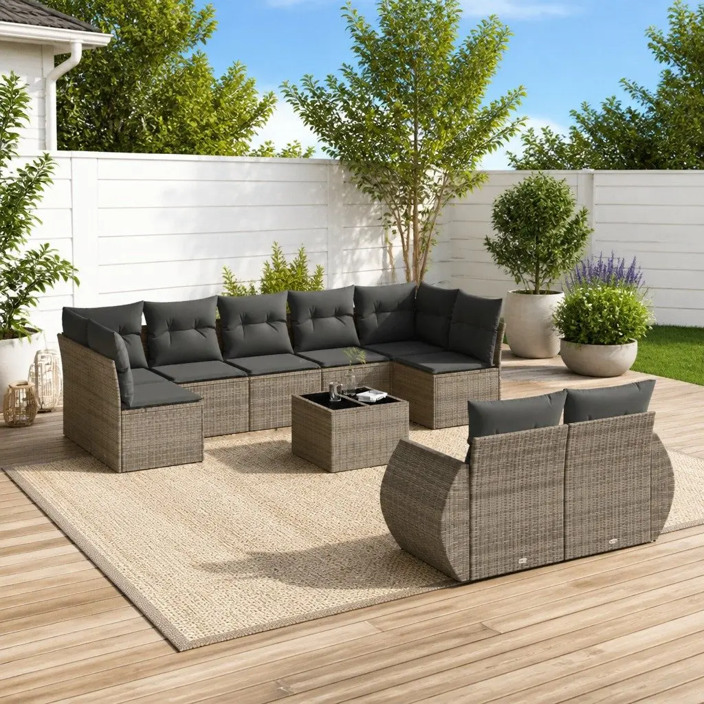 10-Piece Grey Poly Rattan Outdoor Sofa Set