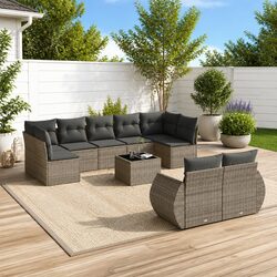 Premium 10-Piece Grey Poly Rattan Outdoor Sofa Set
