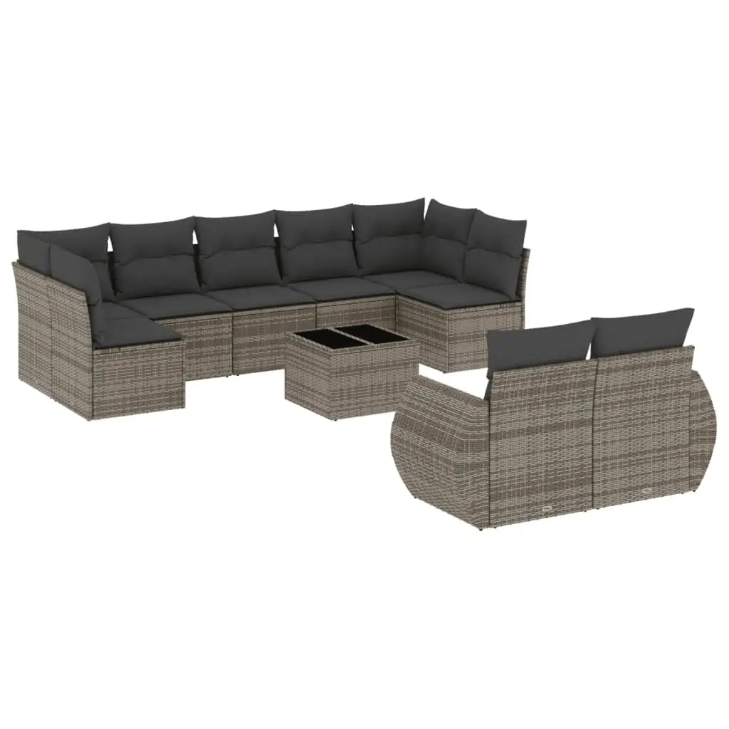 10-Piece Grey Poly Rattan Outdoor Sofa Set