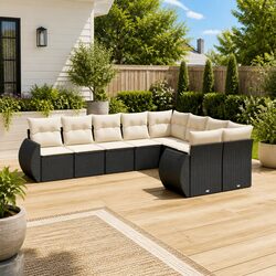 Outdoor Sectional Sofa Set 9 Piece Garden Seating with Cushions Black Modular