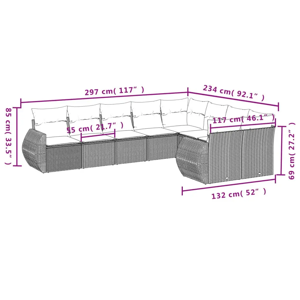 Black 9 Piece Modular Garden Sofa Set with Cushions
