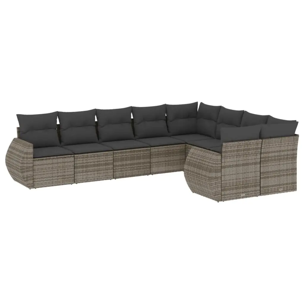 Outdoor Sectional Sofa Set 9 Piece Garden Furniture Grey Patio Seating with