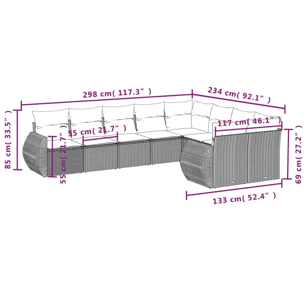 Outdoor Sectional Sofa Set 9 Piece Garden Furniture Grey Patio Seating with