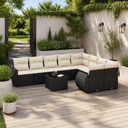 Black 10-Piece Outdoor Sectional Sofa Set with Rattan