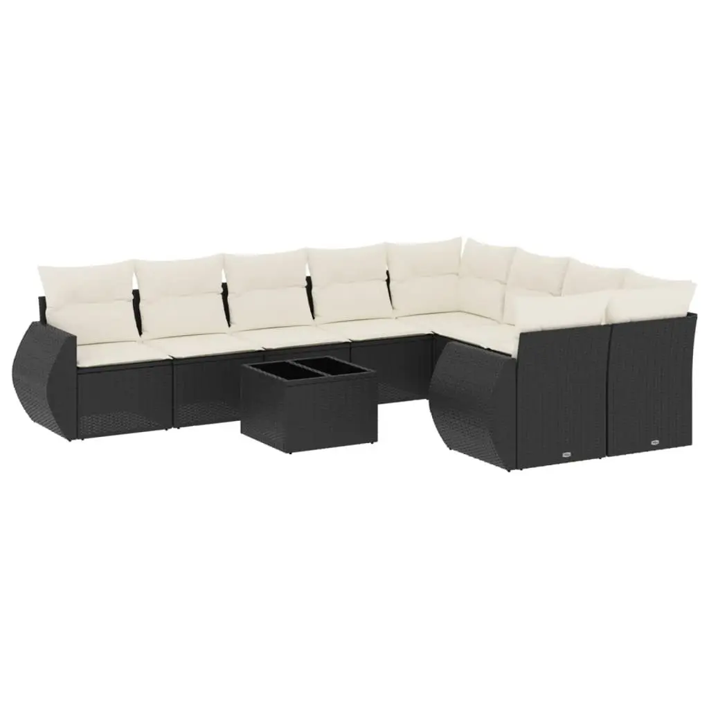 10 Piece Outdoor Sectional Sofa Set PE Poly Rattan Black Modular Garden Furniture