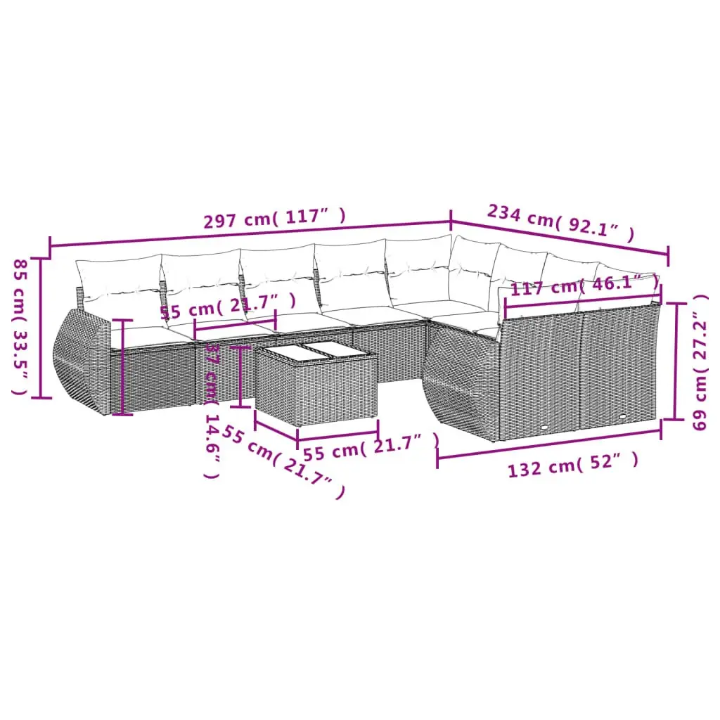 10 Piece Outdoor Sectional Sofa Set PE Poly Rattan Black Modular Garden Furniture