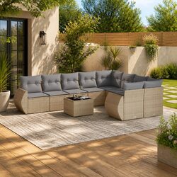 10-Piece Outdoor Sectional Sofa Set with Beige Poly Rattan