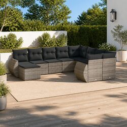 Premium 10-Piece Grey Poly Rattan Outdoor Sofa Set