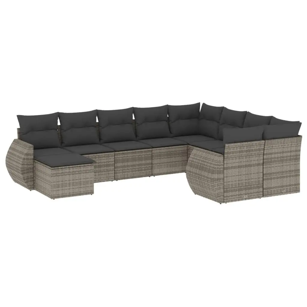 10 Piece Outdoor Garden Sofa Set Grey PE Rattan Sectional Patio Furniture